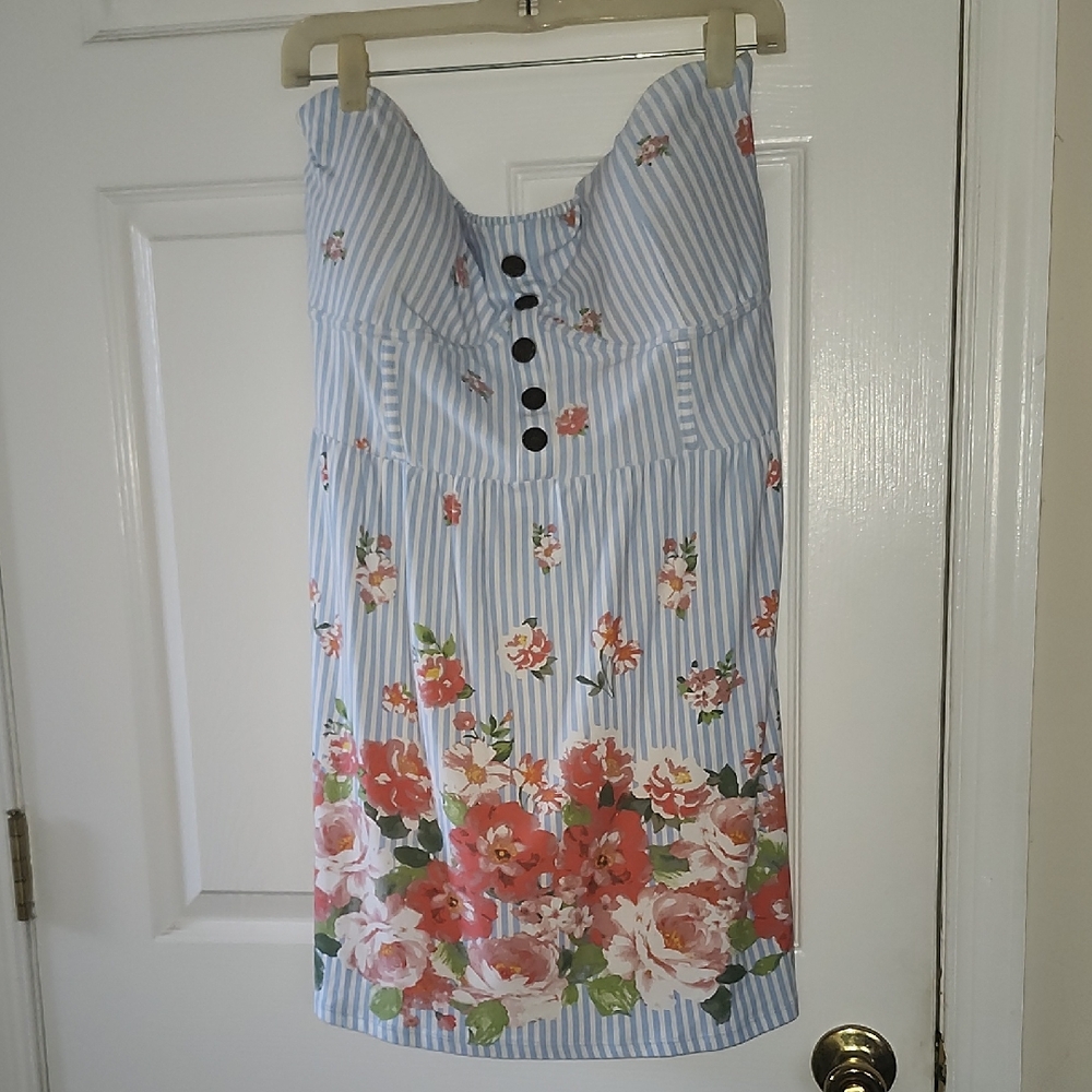 No Boundaries Strapless Floral Dress - Blue and Pink